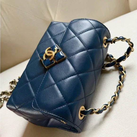 Chanel Navy Blue Diamond Lock Crossbody Flap Bag - Picture 6 of 12